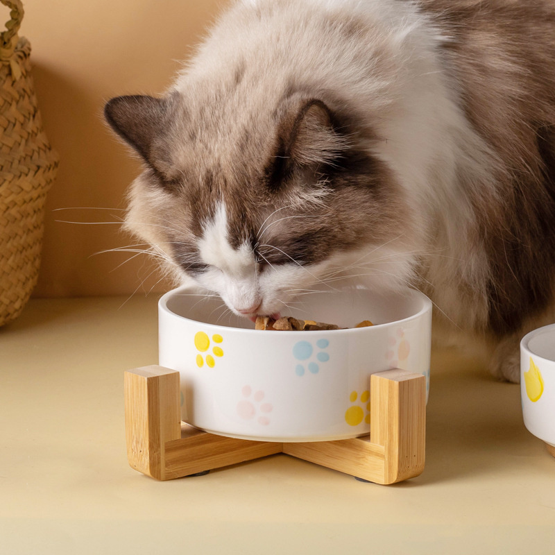 Ceramics Dog Bowl with Wood Ma - Pet Supplies Dog Food recension och pris
