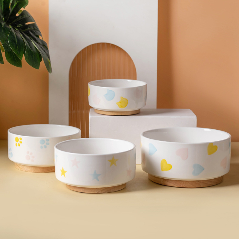 Ceramics Dog Bowl with Wood Ma - Pet Supplies Dog Food recension och pris